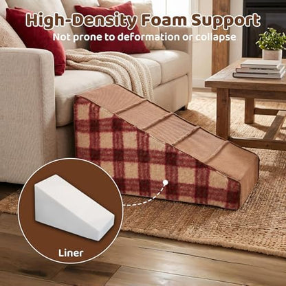 Dog Stairs,15.7"H 4-Step Dog Steps for Bed,Couch & Car,Non-Slip Pet Stairs/Ramp with Highly Supportive Foam & Removable Fabric Cover,Durable & Portable Pet Ramps for Small to Large Dogs (Red) - Image 4