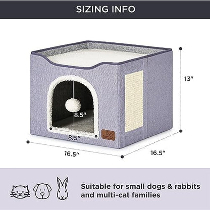 Bedsure Cat House Bed for Indoor Cats with Fluffy Ball and Scratch Pad - Image 6
