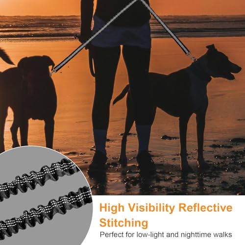Double Dog Leash, 360° Swivel No Tangle Dog Leash for 2 Dogs, Black Shock Absorbing Reflective Bungee Double Leashs for Medium Dogs Walking Training - Image 6