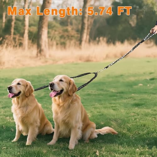 Double Dog Leash – Tangle-Free Dual Leash with 360° Swivel, Shock Absorbing Bungee, Reflective Stitching & Hand-Braided Main Rope (Supports Up to 440 lbs, Black) - Image 6