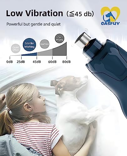 Casfuy Dog Nail Grinder Quiet - (45db) 6-Speed Pet Nail Grinder with 2 LED Lights for Large Medium Small Puppy Dogs/Cats, Professional 3 Ports Rechargeable Electric Dog Nail Trimmer with Dust Cap - Image 5