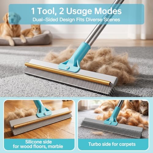 4 in 1 Carpet Rake for Pet Hair Removal, Pet Hair Remover Tool with Metal Scraper & Silicone Brush,54'' Adjustable Handle, 4 PCS Carpet Scraper Set, Dog Cat Hair Remover for Sofa, Couch, Car, Rug - Image 3