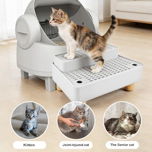 Adjustable Litter Box Step, Cat Litter Box Ramp/Catcher with Wooden Feet - Image 6