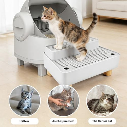 Adjustable Litter Box Step, Cat Litter Box Ramp/Catcher with Wooden Feet - Image 6