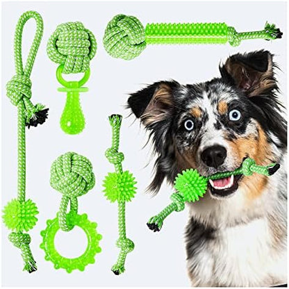 Puppy Toys 5 Pack for High Energy Puppies,Puppy Teething Toys Rubber and Rope,Durable Dog Chew Toys for Aggressive Chewers,Tug of War Dog Toys,Puppy Chew Toys for Teething by SQBG