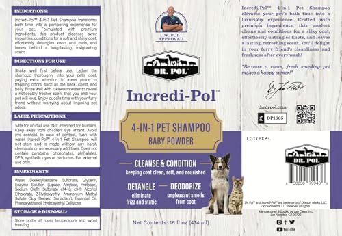 Dr. Pol Incredi-Pol 4-in-1 Pet Shampoo | Cleanse, Condition, Detangle & Deodorize | Luxurious Grooming for a Soft, Silky Coat | Baby Powder | 16 oz - Image 7