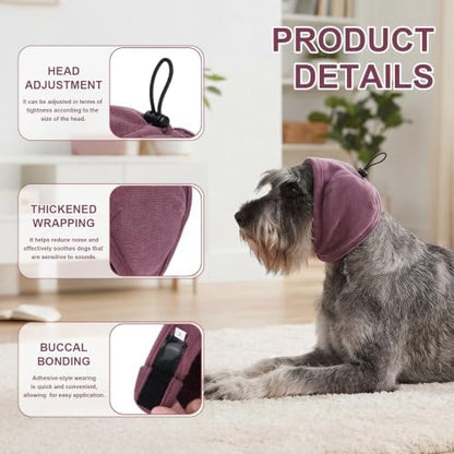 Quiet Ears for Dogs | Ear Muffs for Dog | Adjustable Ear Covers for Noise | No Shake Dog Head Wrap Dog Calming Hood for Thunder Fireworks Fabric and Thickened Soundproof Cotton(Marroon/22,L) - Image 3