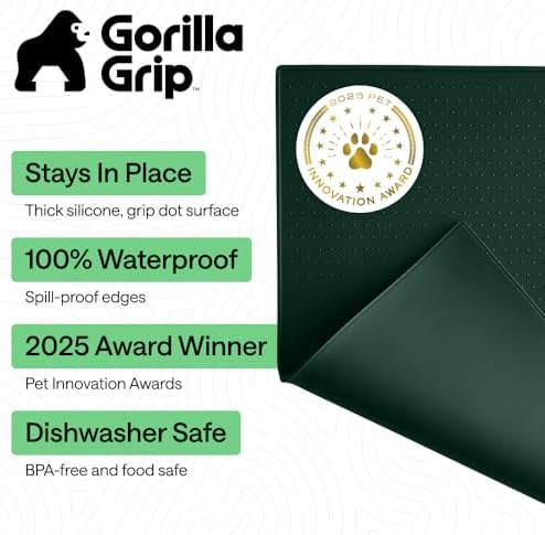 GORILLA GRIP Dog Food Mat, 100% Waterproof Silicone, 23x15 Hunter Green - Image 2