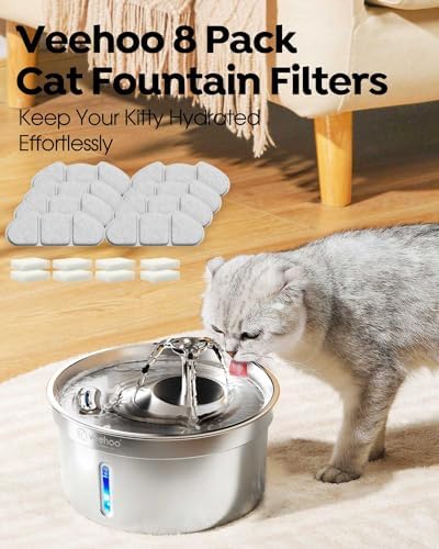 Veehoo 8 Pack Replacement Filters & Pre-Filter Sponges for 135oz Fountain - Image 6