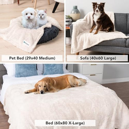 PetAmi Soft Plush Sherpa Dog Blanket for Pet Cat, Large 40x60, Beige - Image 5