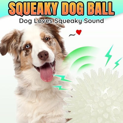LECHONG 6-Pack Glow in The Dark Squeaky Dog Balls, 3.5” Spiky Dog Toy Balls, Durable Glowing Rubber Fetching Ball for Medium & Large Dogs Nighttime Playing Indoors & Outdoors - Image 6