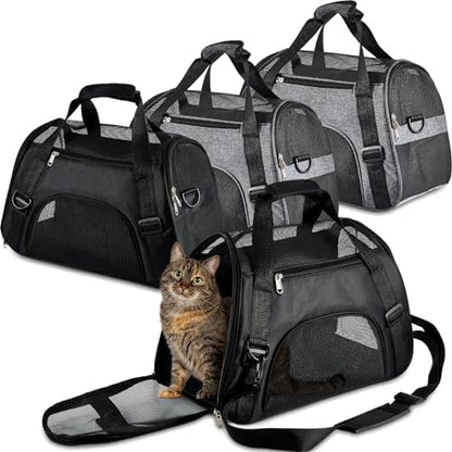 Sweetude 4 Pcs Cat Carrier Soft-Sided Pet Carrying Bag for Cat Under 13 Lbs, 16.9 x 11x 7.5 Inch, Portable Foldable Comfortable Bag for Small Pet Travel(Black, Gray) by Sweetude