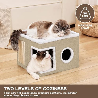 Large Cat Houses for Indoor Cats with Fluffy Ball and Scratch Pad - Image 5