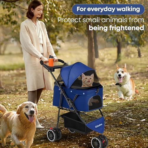 Pet Stroller,Dog Stroller for Small Medium Dogs Cats,3 Wheels,Navy Blue - Image 6