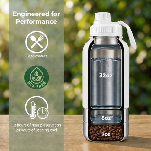 RYNVALE 32oz Insulated Stainless Steel Pet Water Bottle with Dog Bowl - Image 3