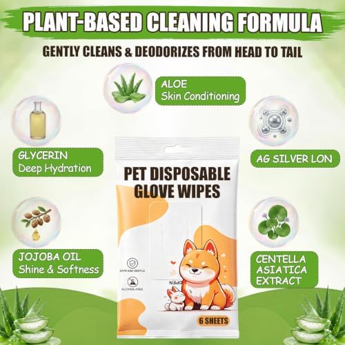 Irenare 6 Pack / 150 Pcs Pet Glove Wipes Bulk for Dogs and Cats, No-Rinse - Image 5