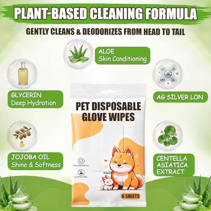 Irenare 6 Pack / 150 Pcs Pet Glove Wipes Bulk for Dogs and Cats, No-Rinse - Image 5