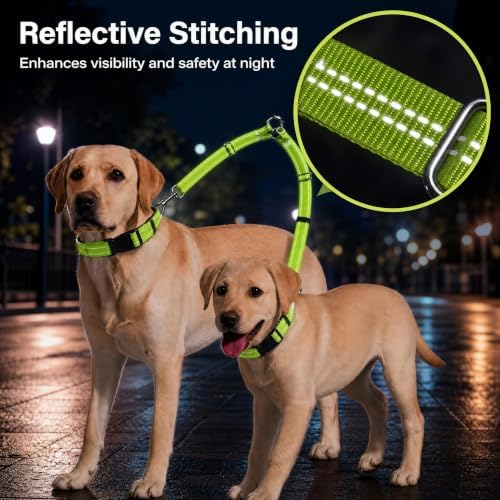 Double Dog Leash Coupler, No Tangle 360° Swivel Adjustable Reflective Dog Leash Splitter for 2 Dogs, Heavy Duty Shock Absorbing Bungee Lead Extension for Small Medium Large Dogs - Image 3