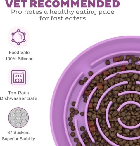 Silicone Slow Feed Pet Mat with Suction Cups Non Slip Dog Feeding Bowl Lick Mat for Dogs to Prevent Choking Distract Pets Round Dish (2, Beige/Purple) - Image 2