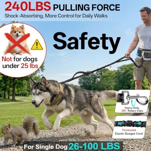 Hands Free Double Dog Leash for Two Dogs 240LB Heavy Duty Bungee - Image 2