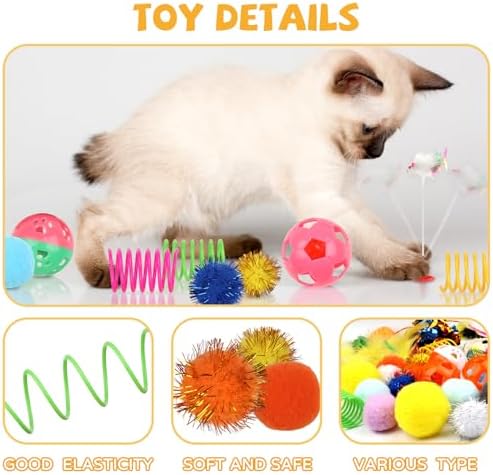 QUOZUO Cat Toys Kitten Toys Assortments, 32 Packs Interactive Cat Toy Variety Pack for Kitty, Cat Wand Toy, Cat Crinkle Balls Bell Balls with Bells, Cat Spring Toy, Catnip Toys for Indoor Cats Kitten - Image 5