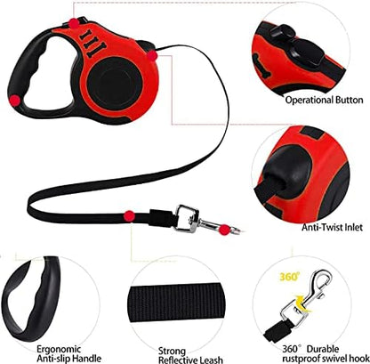 Retractable Heavy Duty Dog Leash, 16FT Walking Leashes, Red - Image 3