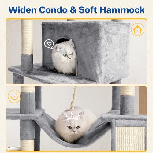 ABCPET 63" Multi-Level Cat Tree Tower for Indoor Cats, Light Grey - Image 5