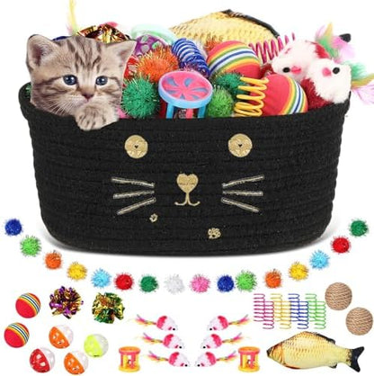 Zopeal 58 Pcs Cat Toy Set with Storage Basket Indoor, Black, 9.8 Inch by Zopeal