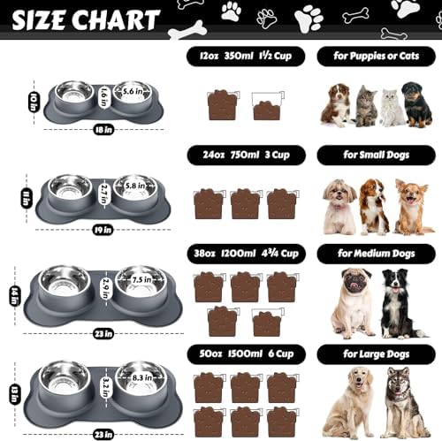 AsFrost Dog Food Bowls, BPA Free Stainless Steel Dog Food and Water Bowl Set, 2 Large Dog Bowls with No Spill Non-Skid Silicone Mat, Dog Dishes for Medium Large Sized Dogs Pet Bowls, 6 Cup, Grey - Image 4