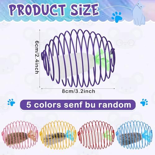 Jecery 5 Pcs Cat Toys Spring,Feathered Radish,Multicolor - Image 2