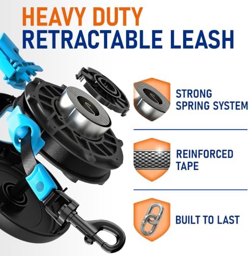 20.1 ft Retractable Dog Leash for Dogs 10–100 lbs - Heavy Duty Tape Leash with Strong Nylon Tape - 360° Swivel Control - One-Click Brake & Lock - Ergonomic Non-Slip Grip for Safe & Easy Daily Walks BL - Image 5