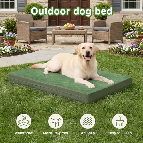 XXL Dog Bed Waterproof Washable Outdoor, Large Foam Crate Pad 48" Green - Image 3