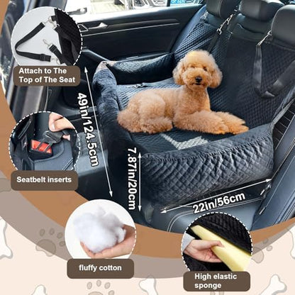 Suzile Dog Car Seat Bed for Large Under 100lbs Dogs Fully Detachable and Washable Car Bed with Safety Tethers Comfortable Dog Protector for Home Travel Camping, 49'' x 22" (Black) - Image 2