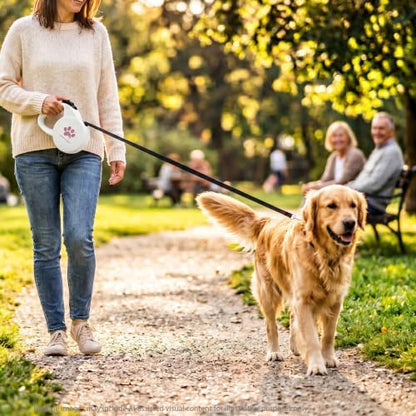 Retractable Dog Leash, 16ft Heavy Duty Nylon Tape for Medium Dogs up to 44 lbs, One-Hand Brake & Lock, Tangle-Free, Ergonomic 3" Large Handle, Lightweight White M GC-DAN - Image 5