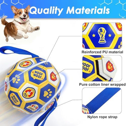 Vivifying Dog World Cup Soccer Ball Toy, 8 Inch Floatable Interactive Dog Toy for Large and Extra Large Dogs, Durable PU Enrichment Ball with Nylon Straps for Outdoor Fetch, Training & Playing - Image 3