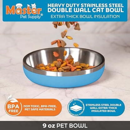 Master Pet Supply Stainless Steel Cat Bowls 9 oz Heavy Duty True Blue - Image 2