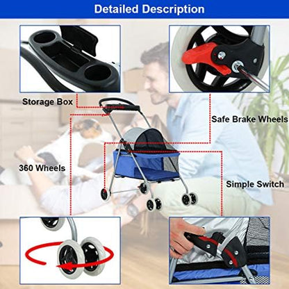 BestPet Foldable Pet Stroller for Small/Medium Dogs and Cats Up to 33 lbs - Image 3