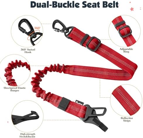 Pawaboo Dog Seat Belt Harness for Car, Seatbelt Harness with 2 in 1 Buckle - Image 3
