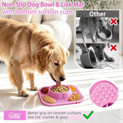 Slow Feeder Dog Bowls and Lick Mat for Dogs, Non-Slip Dog Bowl for Wet and Dry Food with Suction Cups for Slow Feeding & Anxiety Relief for Small to Large Dogs and Cats Pink - Image 5