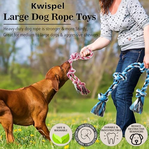 Rope Toy for Dogs, 2 Pack Large Dog Rope Toys for Aggressive Chewers, Heavy Duty Dog Toys for Large Medium Breed, Indestructible Tough Rope Chew Toys Tug of War Dog Toy Teeth Cleaning - Image 3