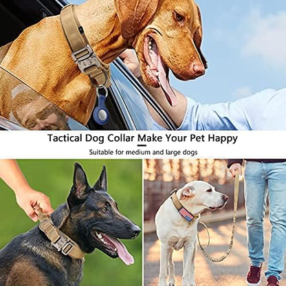 DAGANXI Tactical Dog Collar Leash Set, Adjustable Military Training Nylon Dog Collar with Controll Handle and Heavy Metal Buckle for Medium and Large Dogs，with Patches and Airtags Case (L, Brown-Set) - Image 4