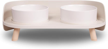A4DOG Ceramic Dog Bowls with Stand - Elevated Dog Water and Food Bowl Set 13.5oz Cat & Dog Feeding Station Spill Proof Splash Proof Raised Pet Food Bowls for Dogs, No Mess Pet Feeder - Beige