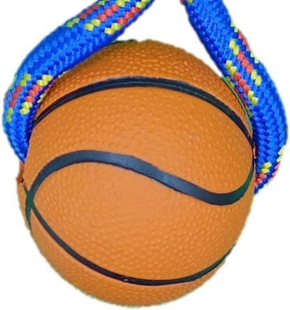 Rubber Ball with Rope Dog Toy (Basketball)