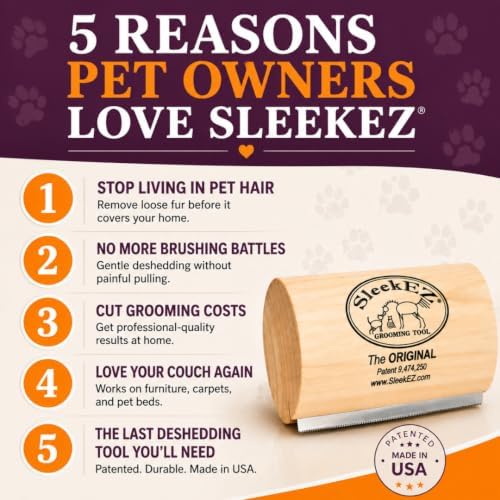SleekEZ Dog Brush for Shedding | Patented Deshedding Dog Brush | Pet Hair Remover for Short, Medium & Long Coats | Made in USA | 5 Inch - Image 2