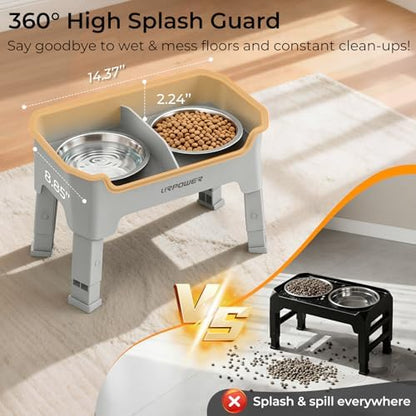URPOWER Mess Proof Elevated Dog Bowls, Splash Guard Raised Bowl Stand - Image 3