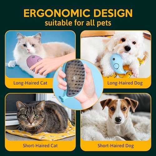 Cat Steam Brush for Shedding Pets 3 in 1 Function, Spritz Defur Comb for Kittens, Steamy Hair Rake for Long-Haired Dogs, Steamer Brush for Massage, Grooming and Removing Loose Hair - Image 4