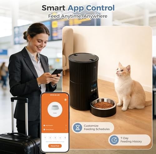 DUMOS 4L Automatic Cat Feeder, Dog Food Dispenser with APP Control, Black - Image 5
