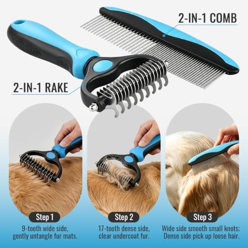 Blue Pet Grooming Kit, Dematting&Finishing Comb,Long-Hair Dog&Cat - Image 2