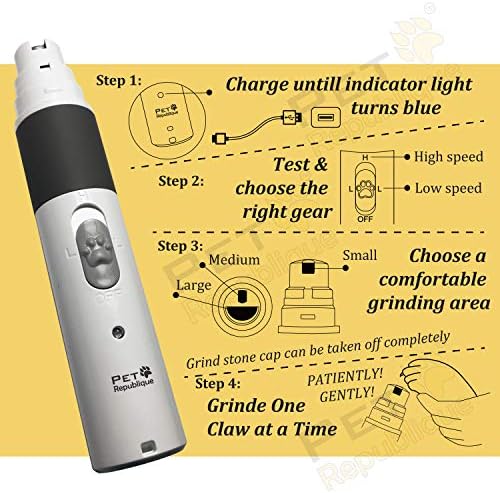 Dog Nail Grinder by Pet Republique - 2 Speed Electric Rechargeable Nail Grinder - Gentle, Quiet, Low, Painless Nail Trimmer - Multi-Setting Grinder for Any Small or Medium Dog, Cat, and Pet Claw - Image 7