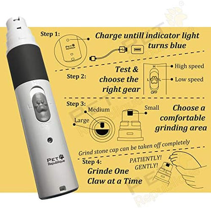 Dog Nail Grinder by Pet Republique - 2 Speed Electric Rechargeable Nail Grinder - Gentle, Quiet, Low, Painless Nail Trimmer - Multi-Setting Grinder for Any Small or Medium Dog, Cat, and Pet Claw - Image 7